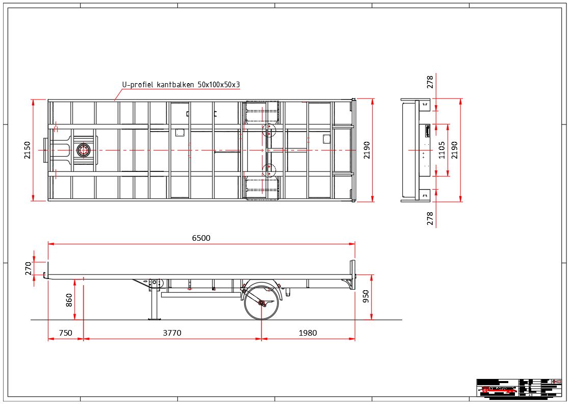 6T vlak oplegger onderstel 6,50x2,15