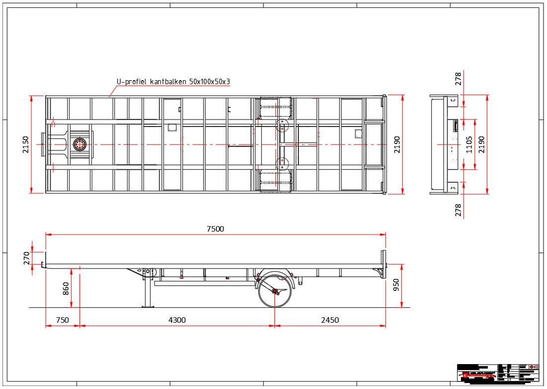 6T vlak oplegger onderstel 7,50x2,15