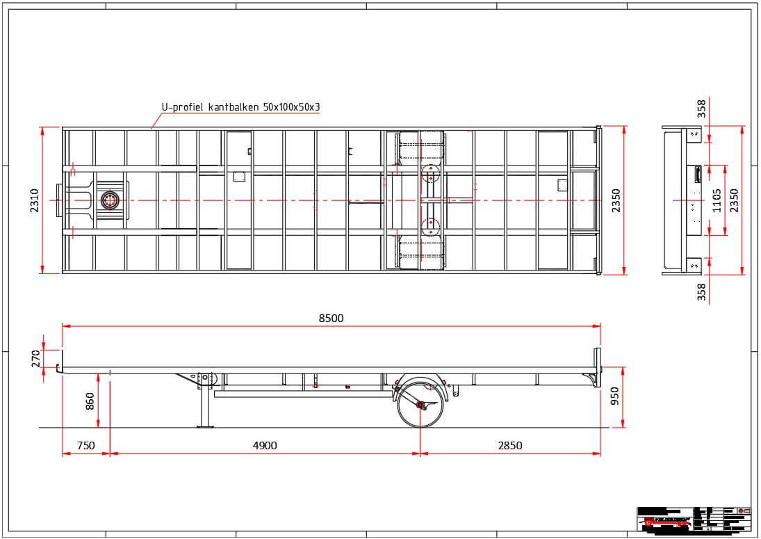 6T vlak oplegger onderstel 8,50x2,31