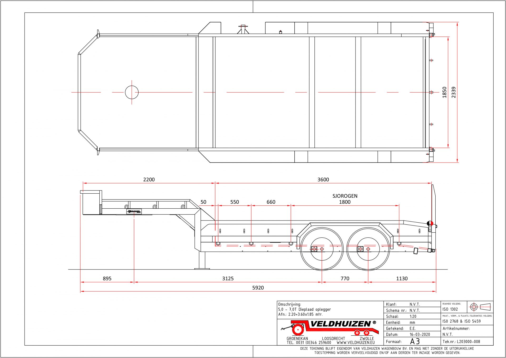Lay out schets.5.0-7.0T Dieplaad oplegger 3.60x1.85 mtr.