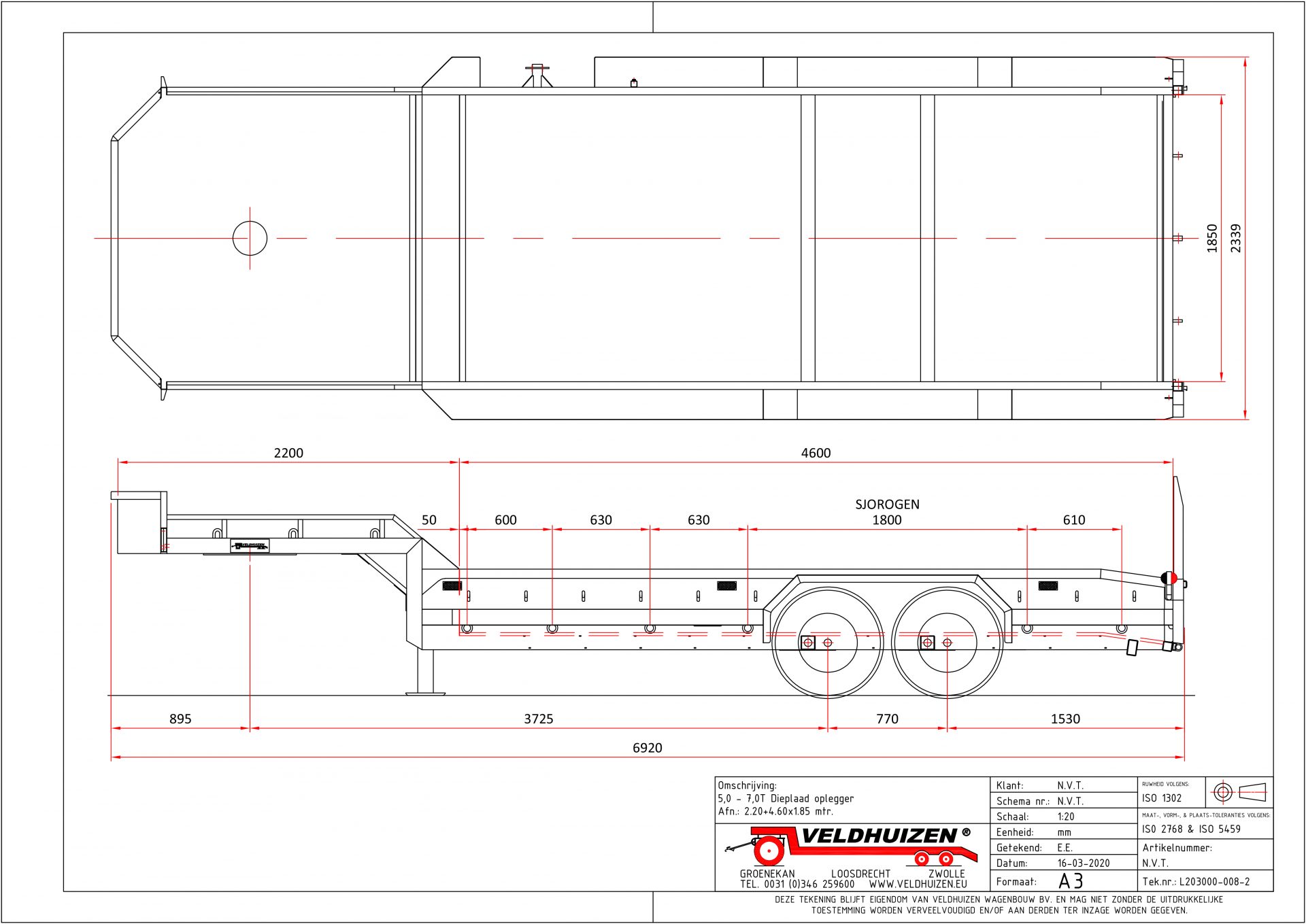 Lay out schets.5.0-7.0T Dieplaad oplegger 4.60x1.85 mtr.