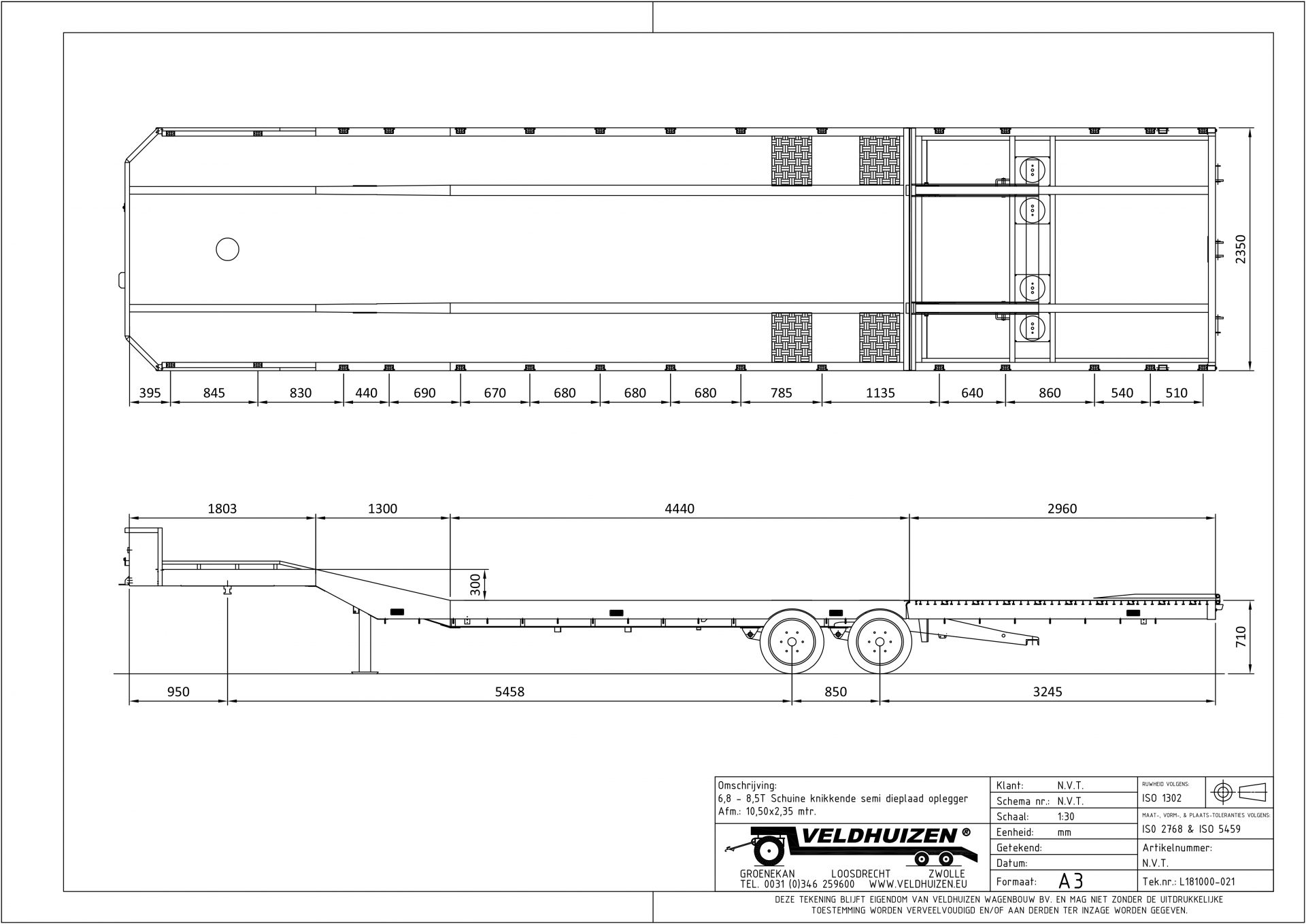 Schuine knikkende semi dieplaad opl 6,8-8,5T 10,50x2,35