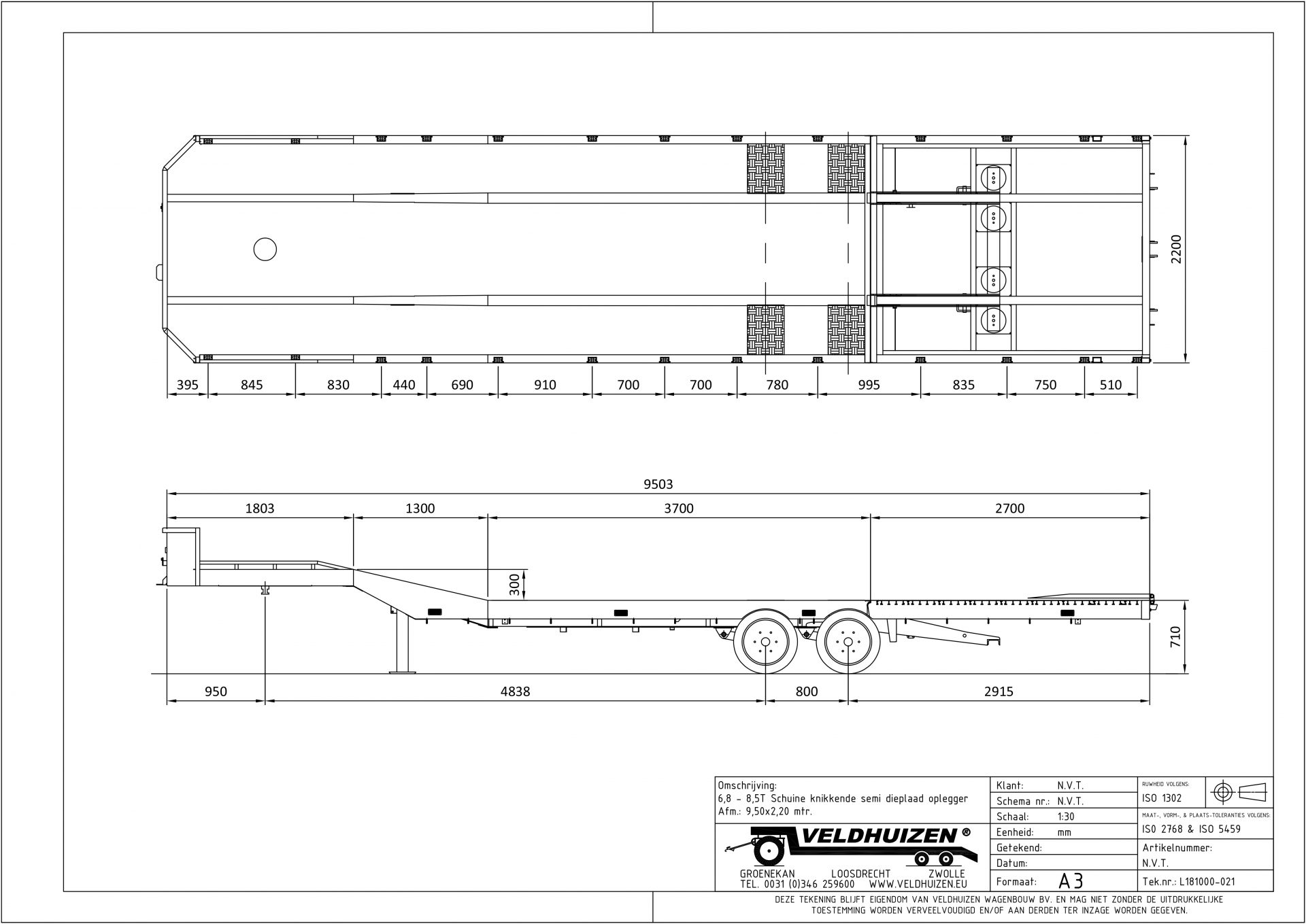 Schuine knikkende semi dieplaad opl 6,8-8,5T 9,50x2,20