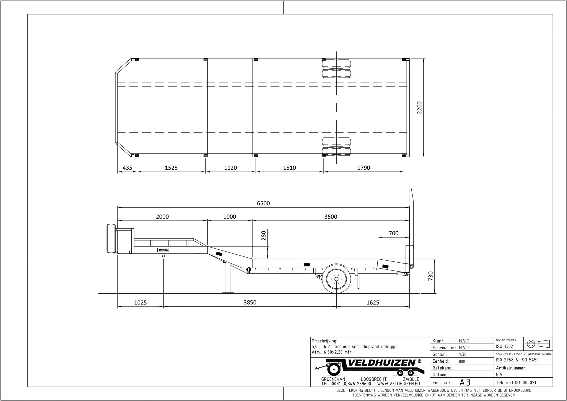 Schuine semi dieplaad opl 5-6,2T 6,50x2,20