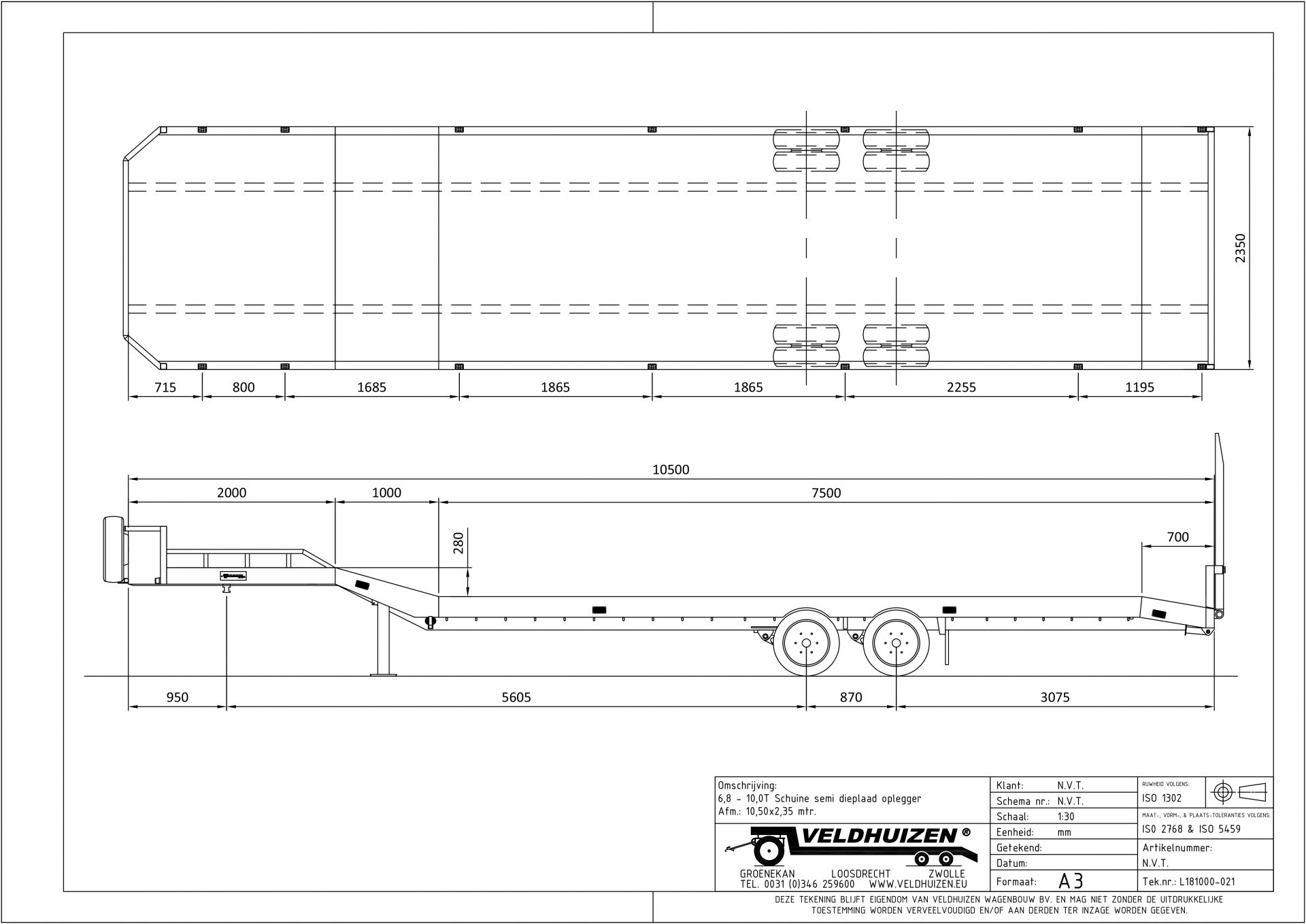 Schuine semi dieplaad opl 6,8-10T 10,50x2,35