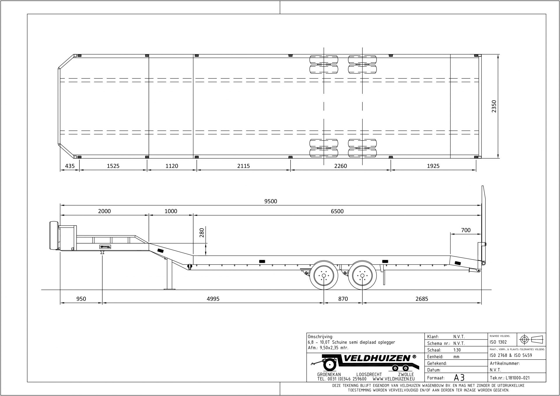 Schuine semi dieplaad opl 6,8-10T 9,50x2,35