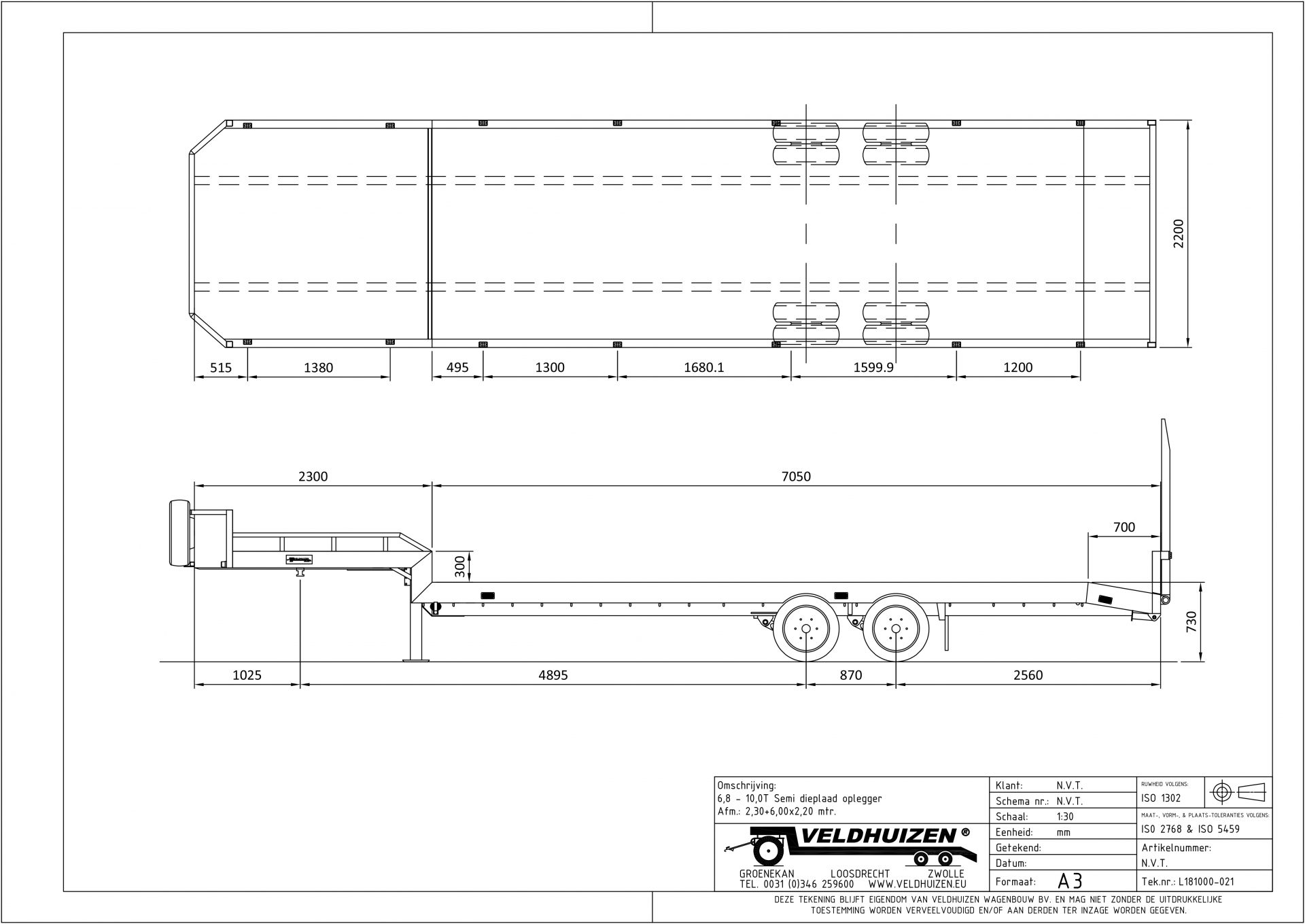 Semi dieplaad opl 6,8-10T 2,30+7,00x2,20
