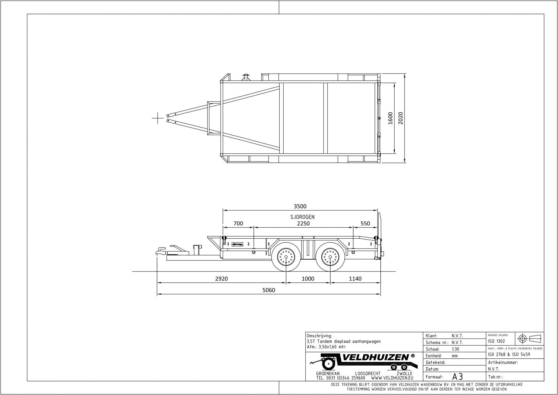 Tandem dieplaad ahw 3,5T 3,50x1,60