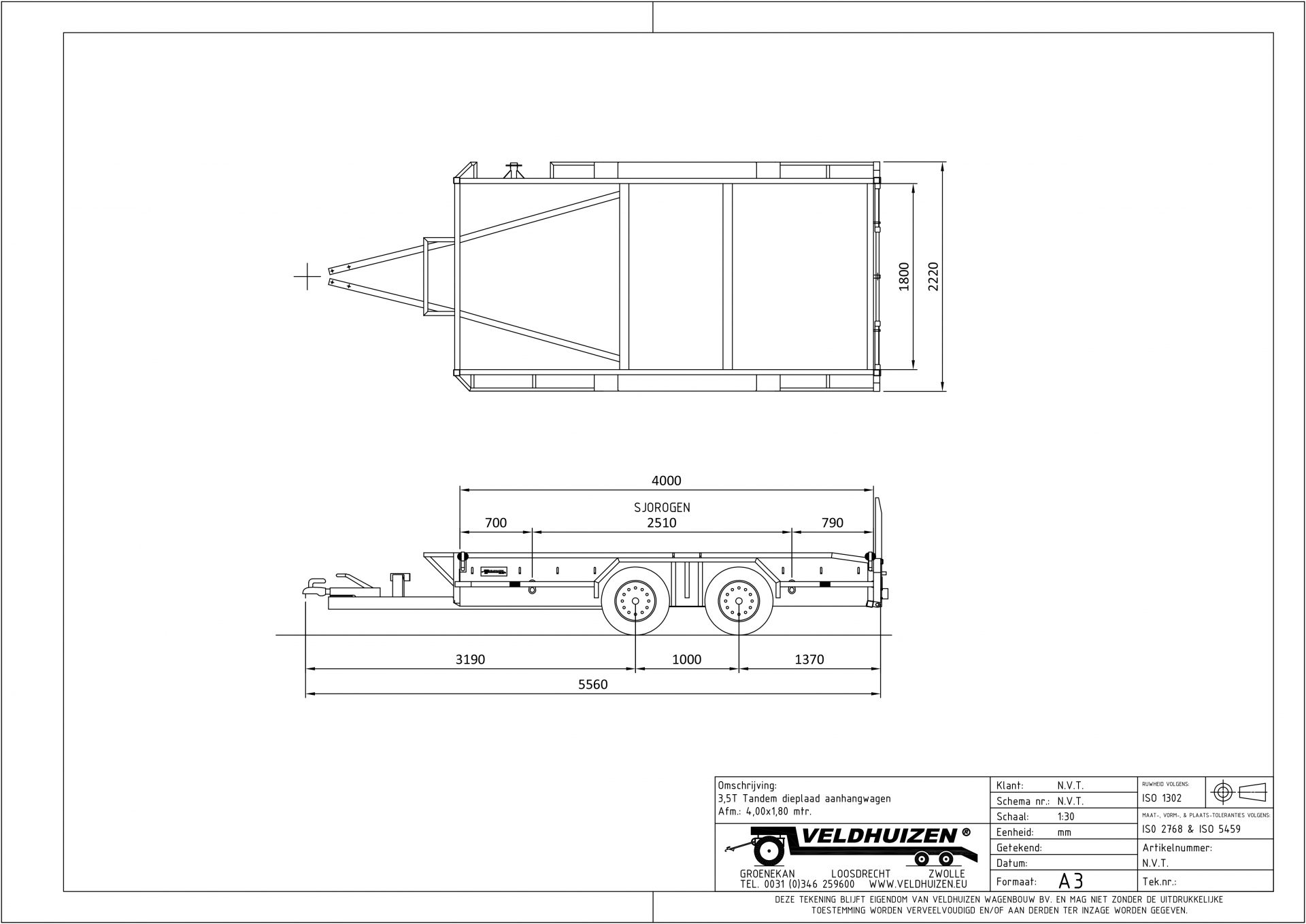 Tandem dieplaad ahw 3,5T 4,00x1,80