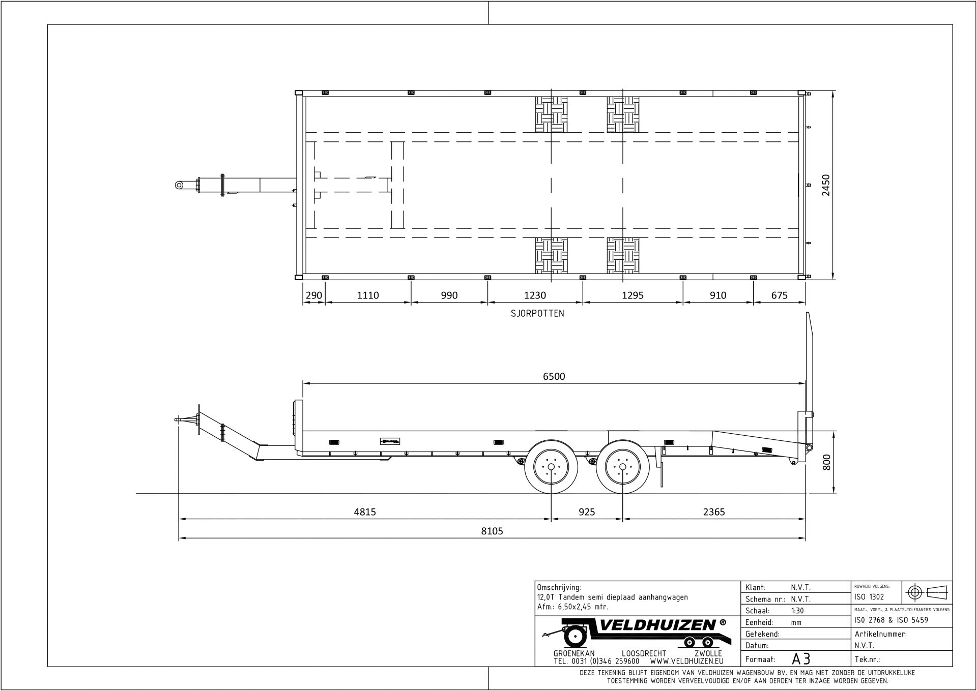 Tandem semi dieplaad ahw 12T 6,50x2,45