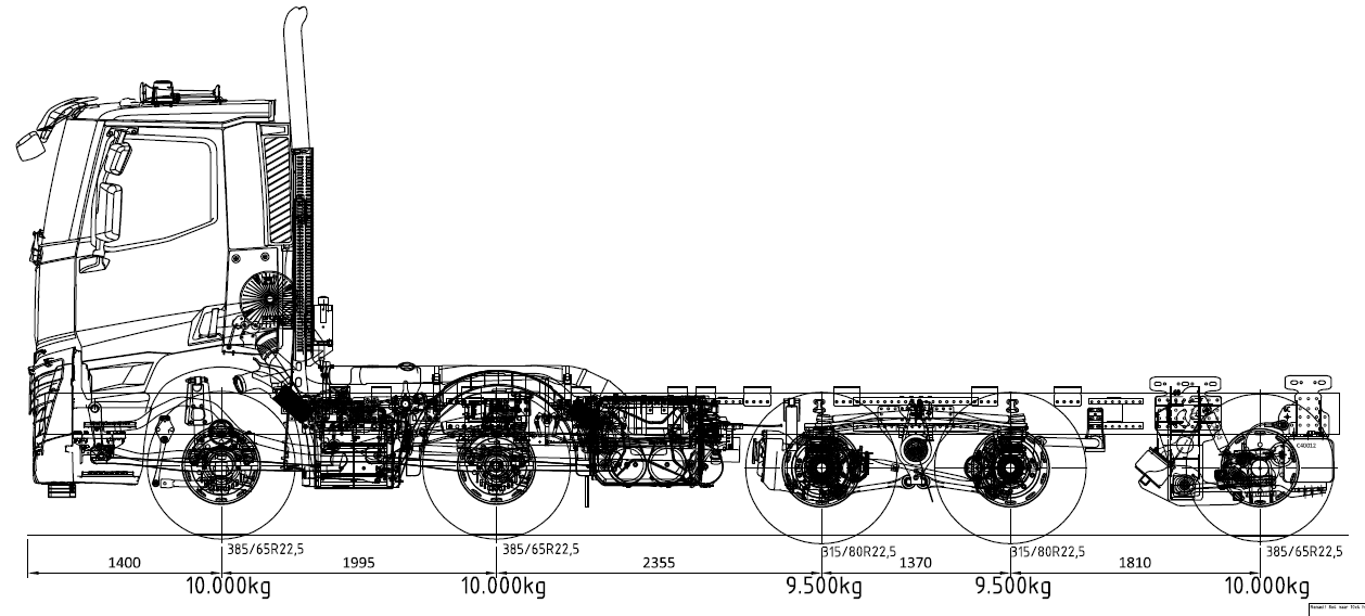 tekening Renault 10x4 chassis naloopas