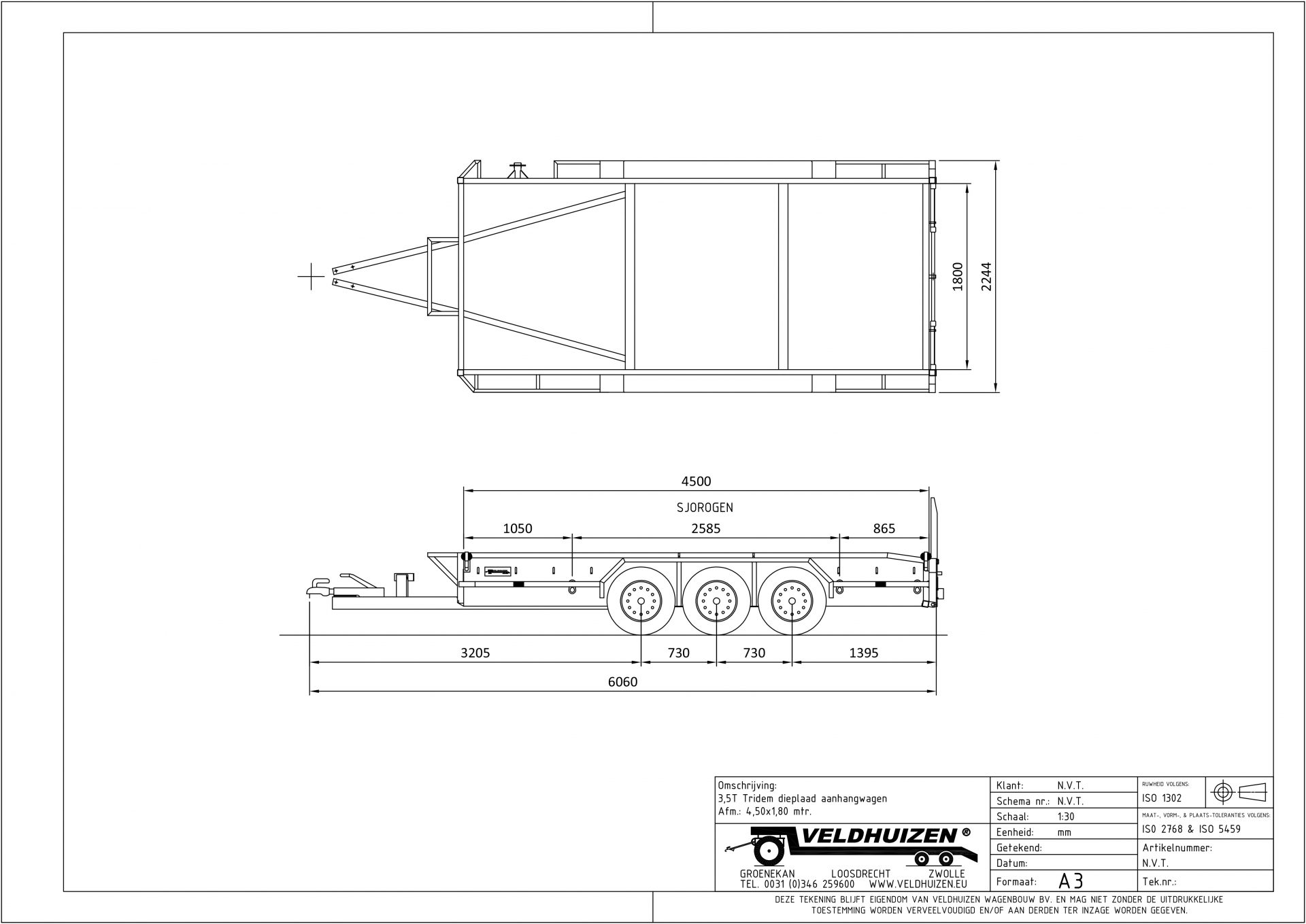 Tridem dieplaad ahw 3,5T 4,50x1,80