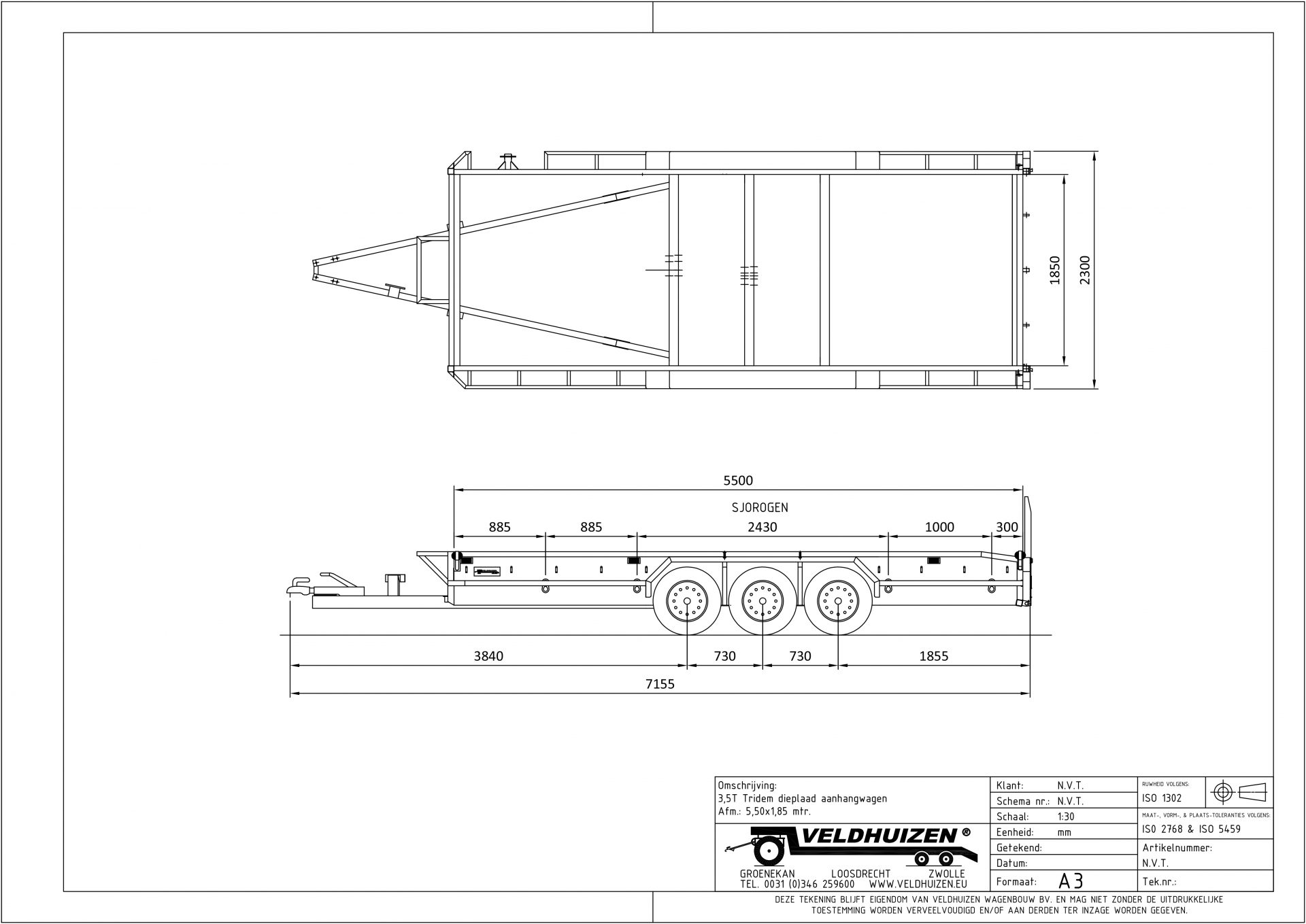 Tridem dieplaad ahw 3,5T 5,50x1,85